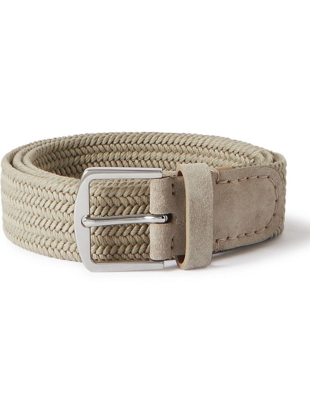 NWOT Loro Piana - 3.5cm Suede-Trimmed Woven Cotton Belt - Neutrals $380 size 38